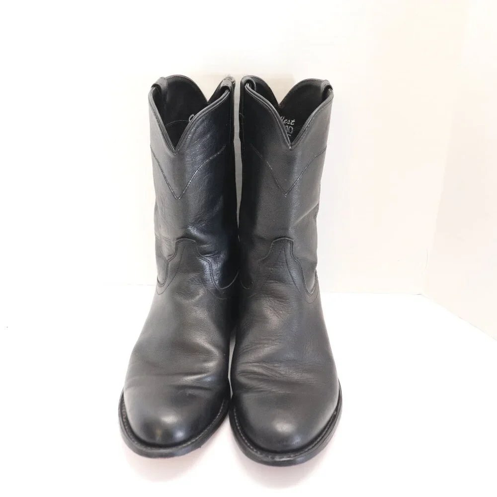 Old West Black Leather Western Men's Cowboy Boots Size 9.5 EE Made in India‎